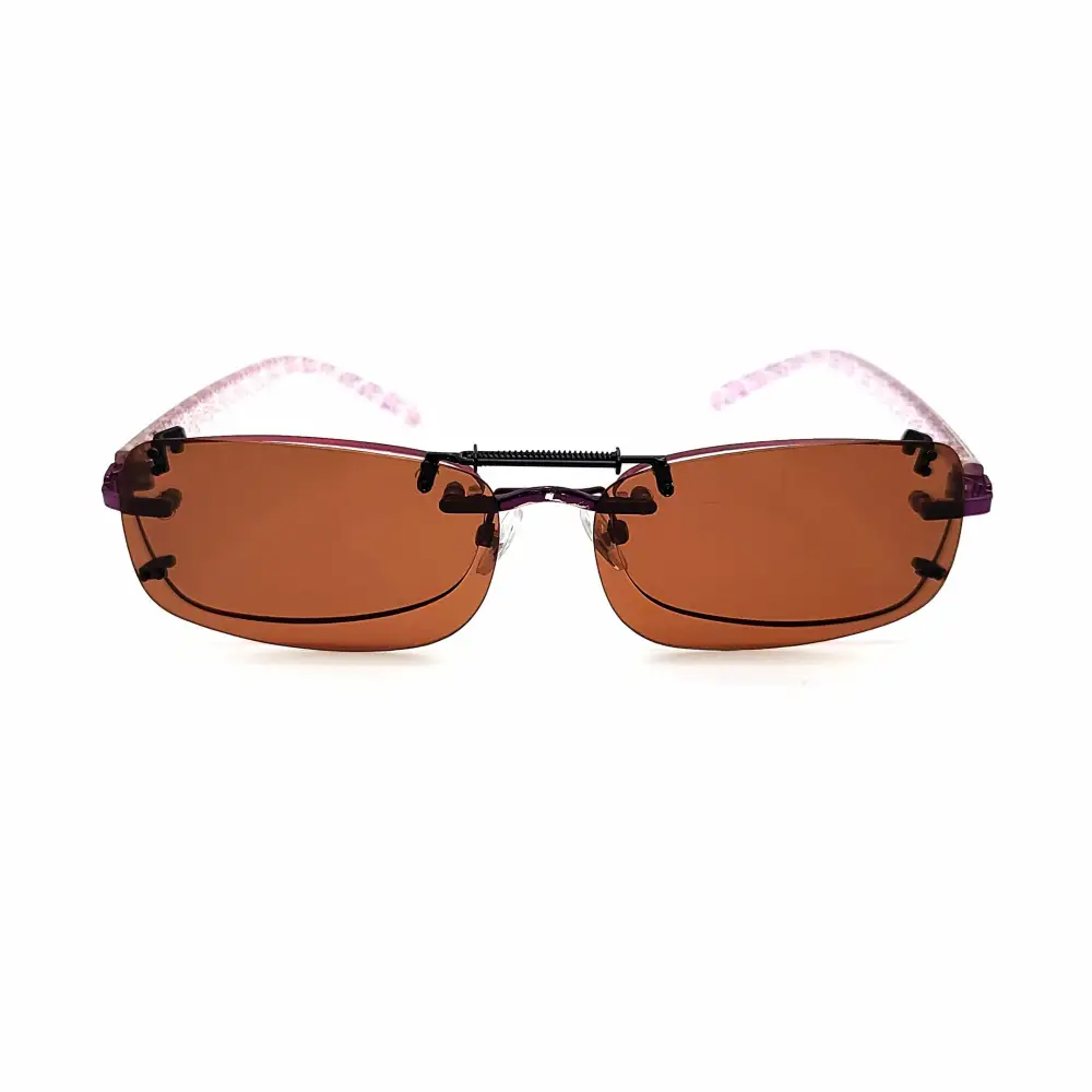 Frameless Amber Lens 56mm Rectangular Polarized Clip-On Sunglasses with Hard Case