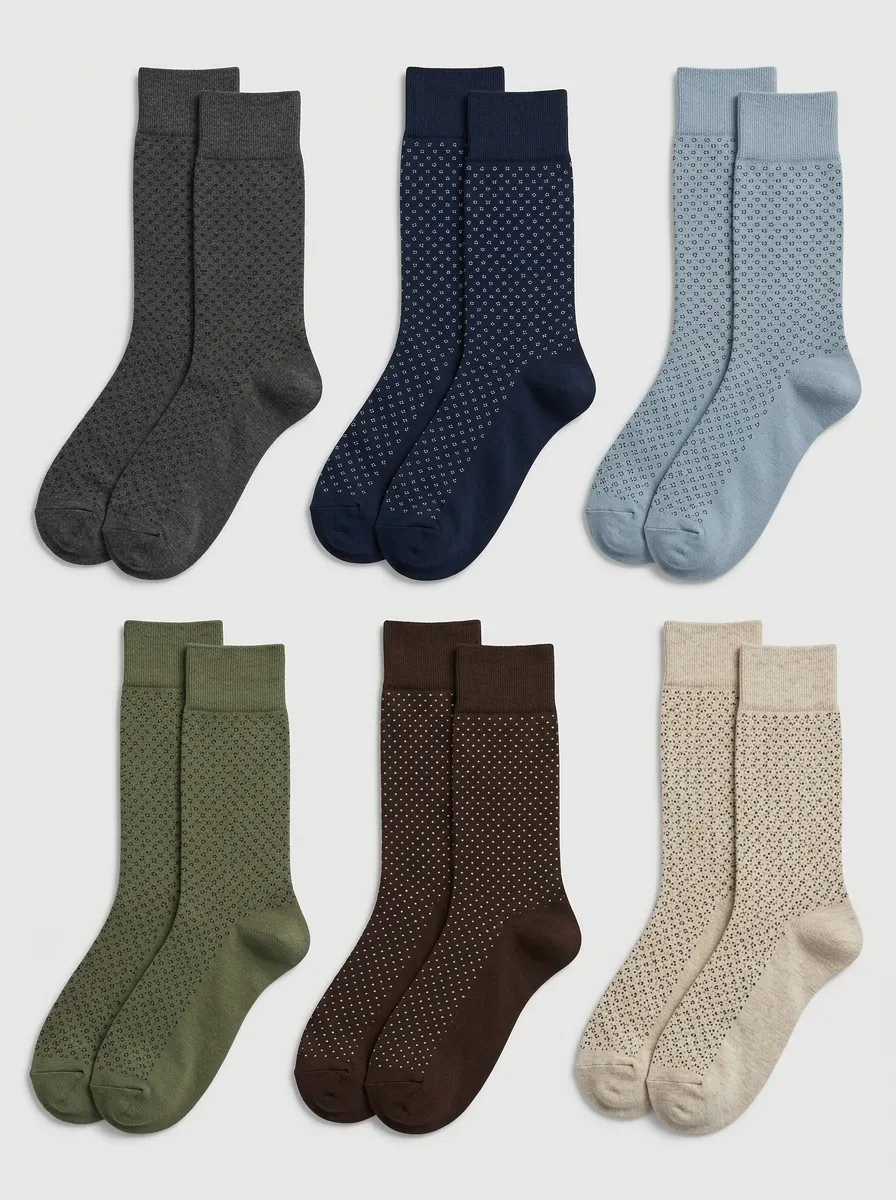 Men's Six-Pair Micro Dot Business Crew Sock Set