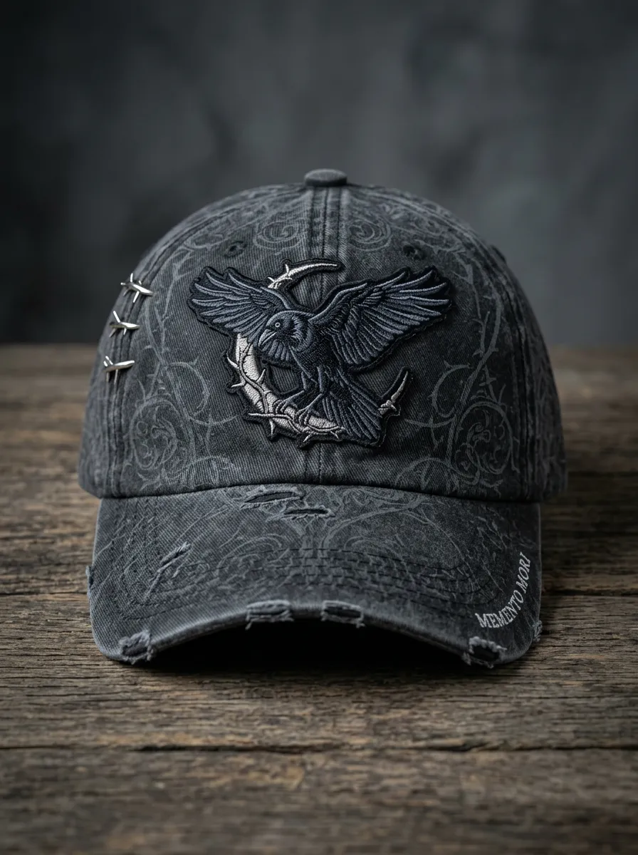 Arcane Moon Raven Embroidered Collection Unisex Gothic Baseball Cap