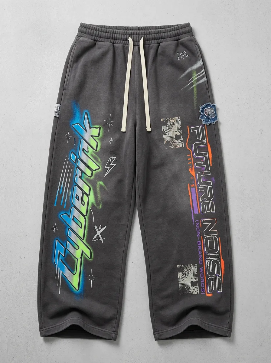 Men's Streetwear Cyberpunk Future Noise Graffiti Printed Sweatpants