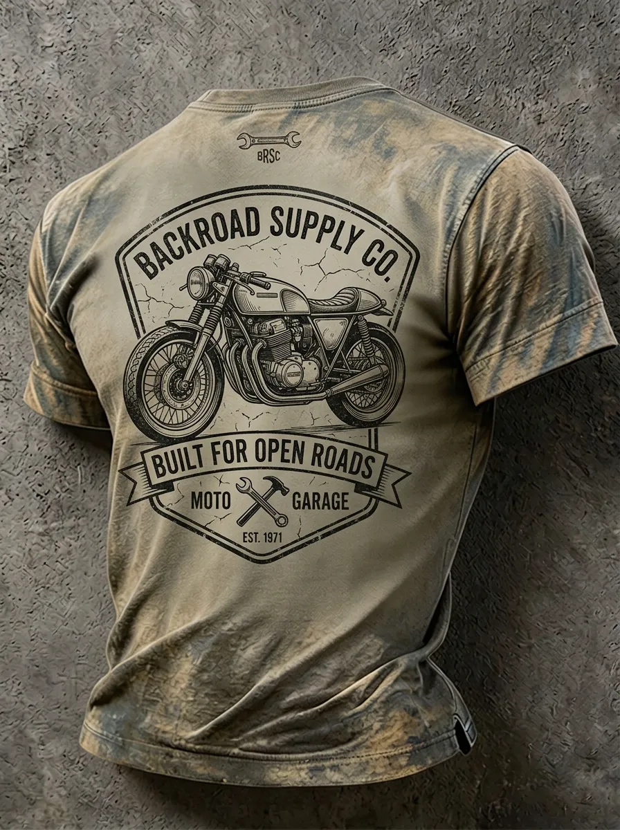 Men's Motorcycle Enthusiast Vintage Cafe Racer Printed T-shirt