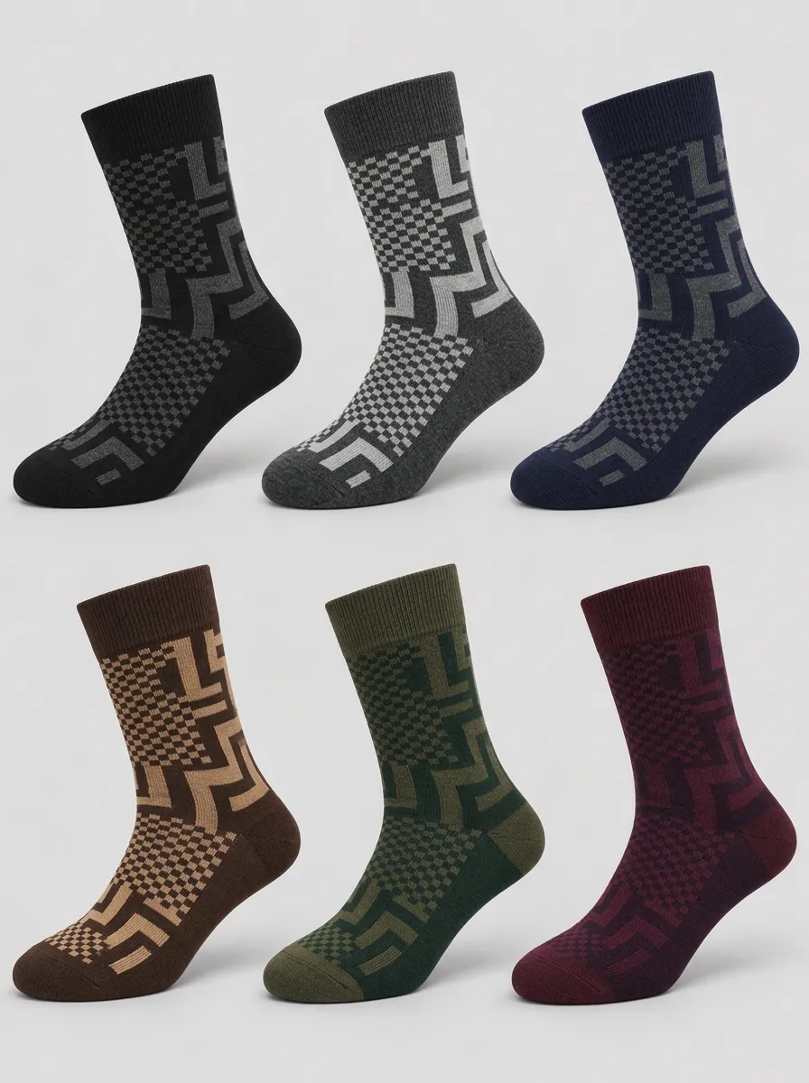 Men's Multi-Color Checkerboard Ribbed Crew Socks 6-Pack