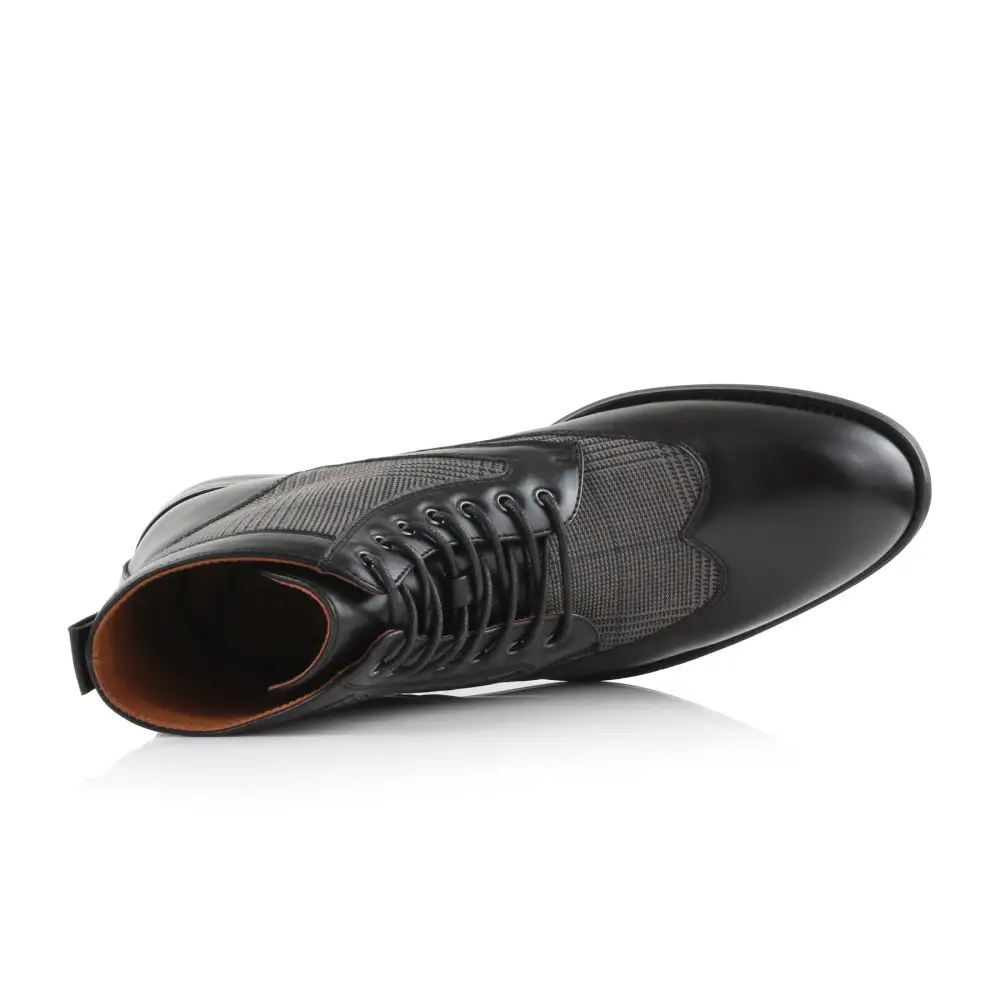 Faux-Leather Wingtip Lace-Up Brogue Boots