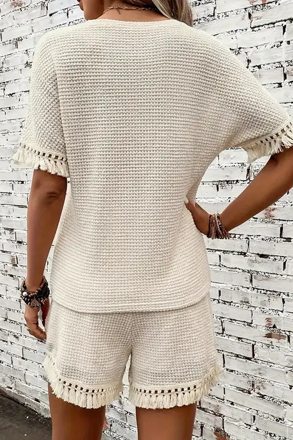 Color Round Neck Tassel Two Piece Set