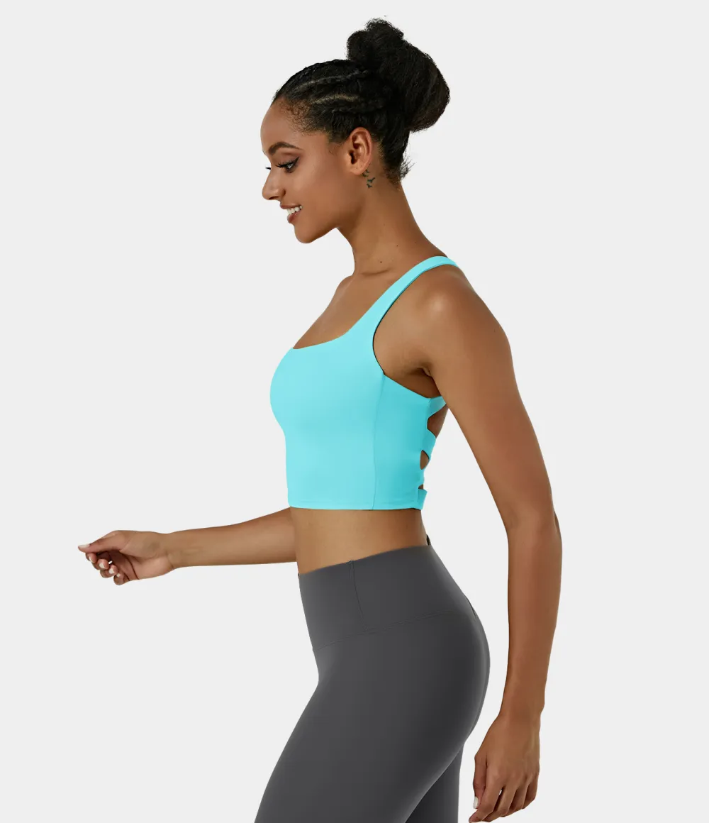 Softlyzero Airy Square Neck Backless Crisscross Cropped Cool Touch Yoga Tank Top-UPF50+