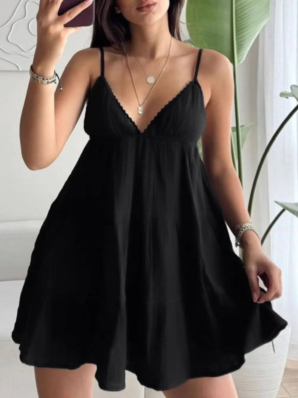 V Neck Tiered Mini Dress