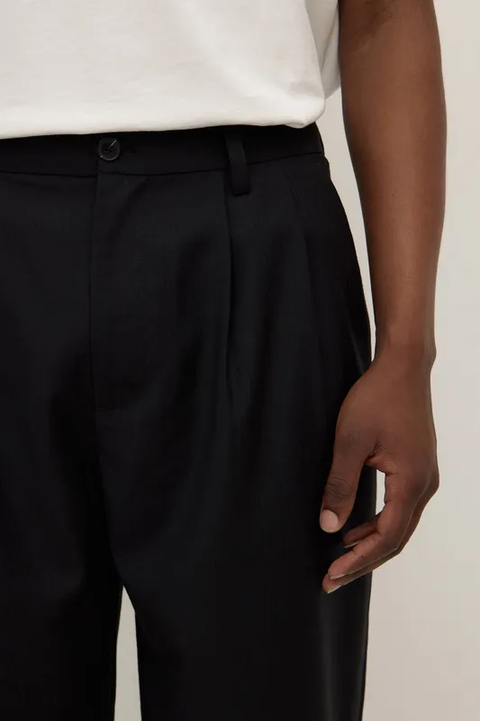 Black Wool Pleated Trousers