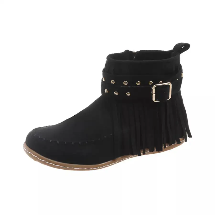 Textured Fringe Round Toe Boots