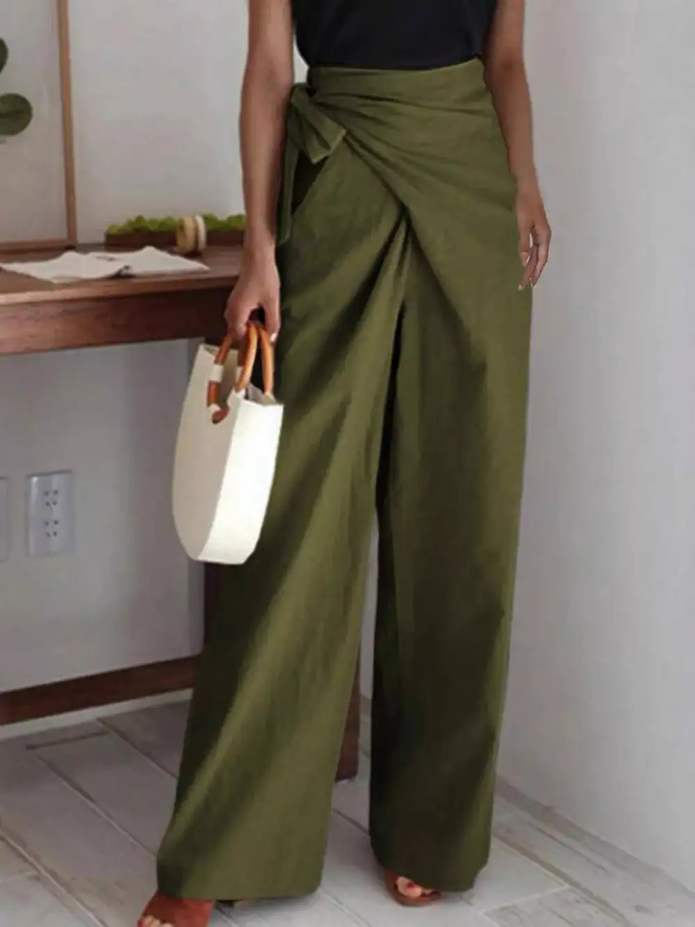 Wrap Waist Wide Leg Pants