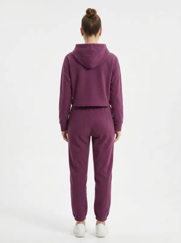 Women's Leaf Embroidered Cropped Hoodie Jogger Set