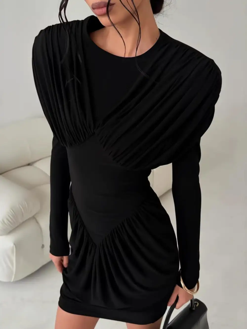 Ruched Long Sleeve Mini Dress