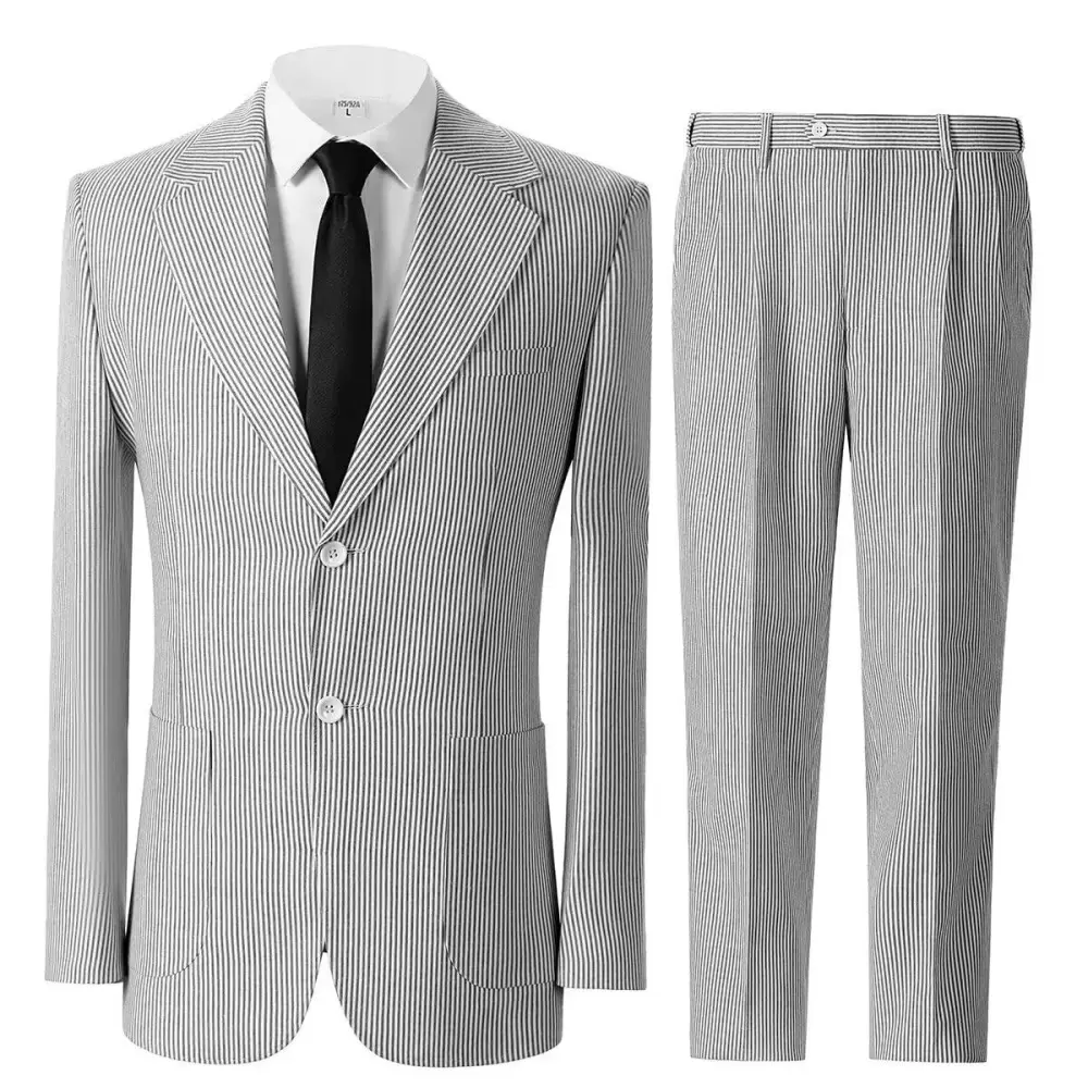 🔥Men's 2-Piece Seersucker Suits Classic Jacket & Trousers