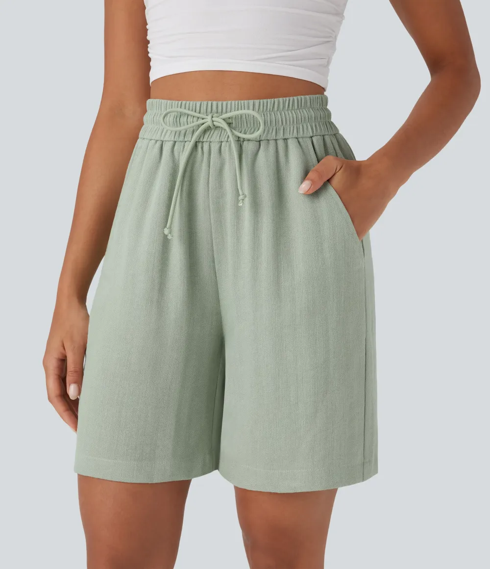 2026🔥High Waisted Drawstring Casual Linen-Feel Shorts with Pockets