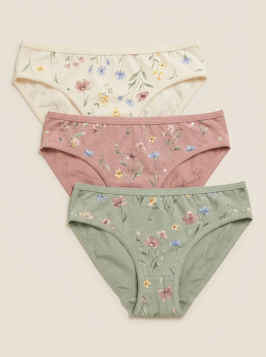 Women's Sage Botanical Floral-Print 3-Pack Bikini Briefs