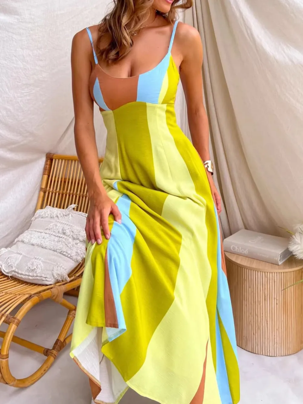 Block Spaghetti Strap Maxi Dress