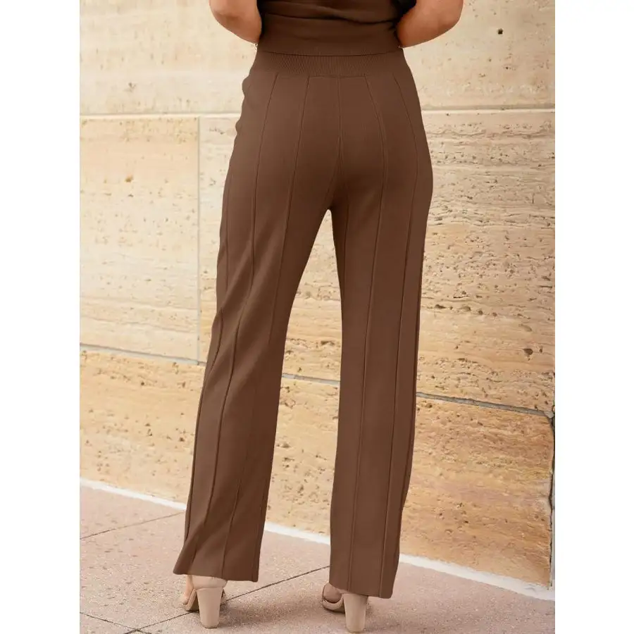 Round Neck Cap Sleeve Top and Pants Knit Set
