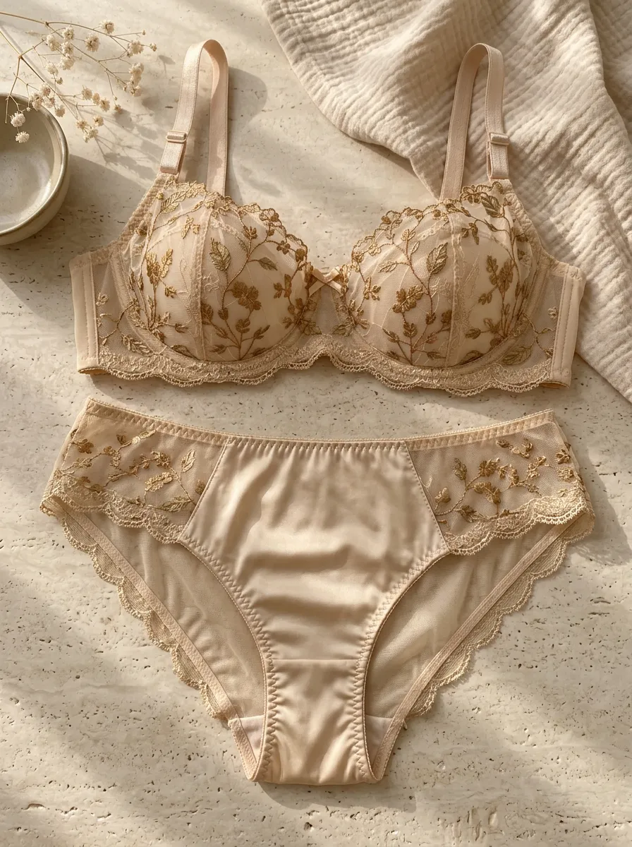 Women's Floral Embroidery Sheer Mesh Lingerie Set