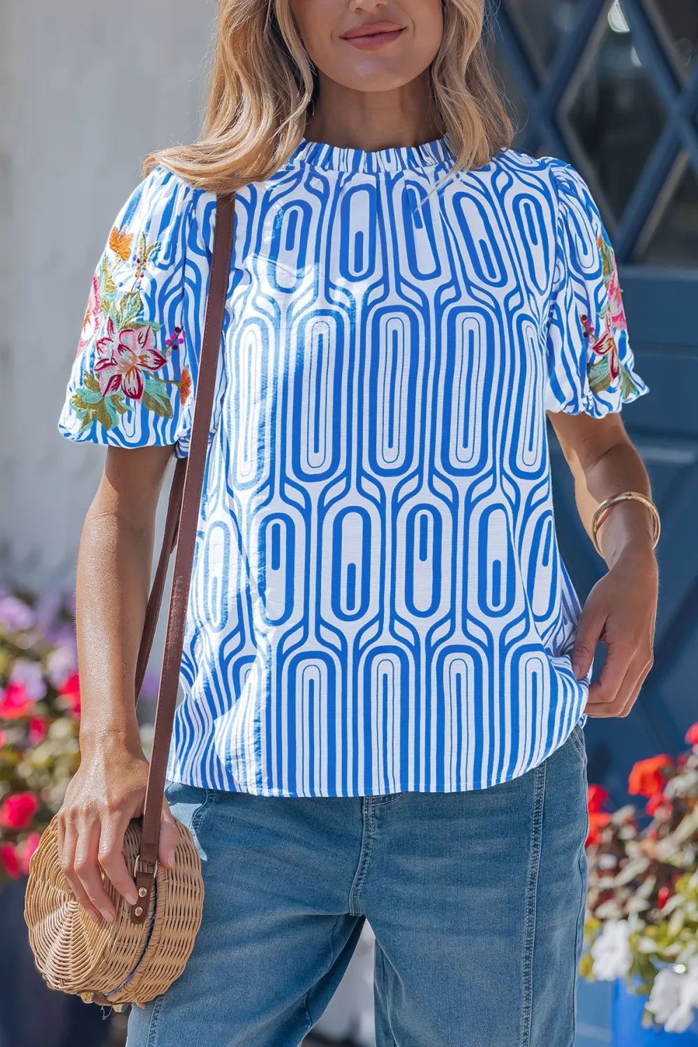 Women's Floral Print Embroidered Top