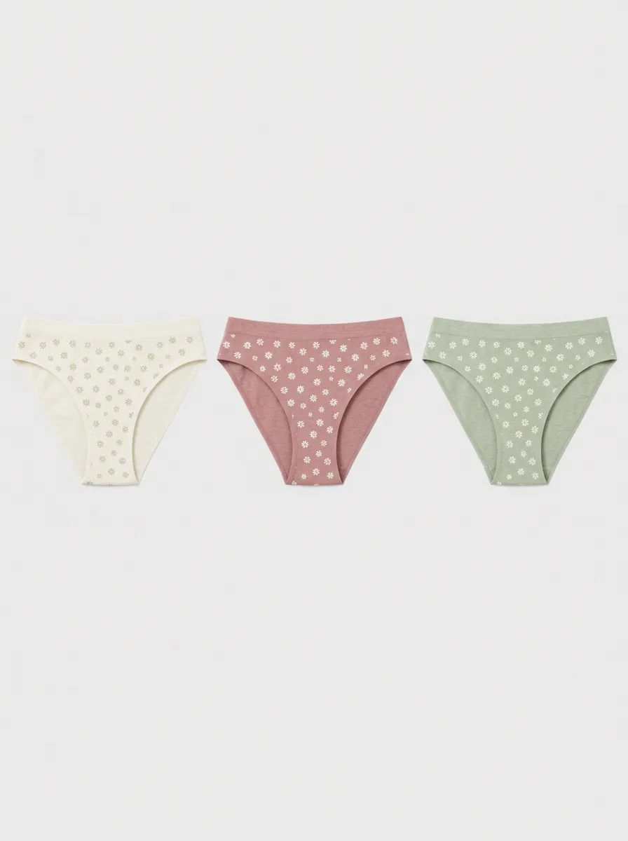 Women's Multicolor Floral Patterned Brief Briefs 3-Pack