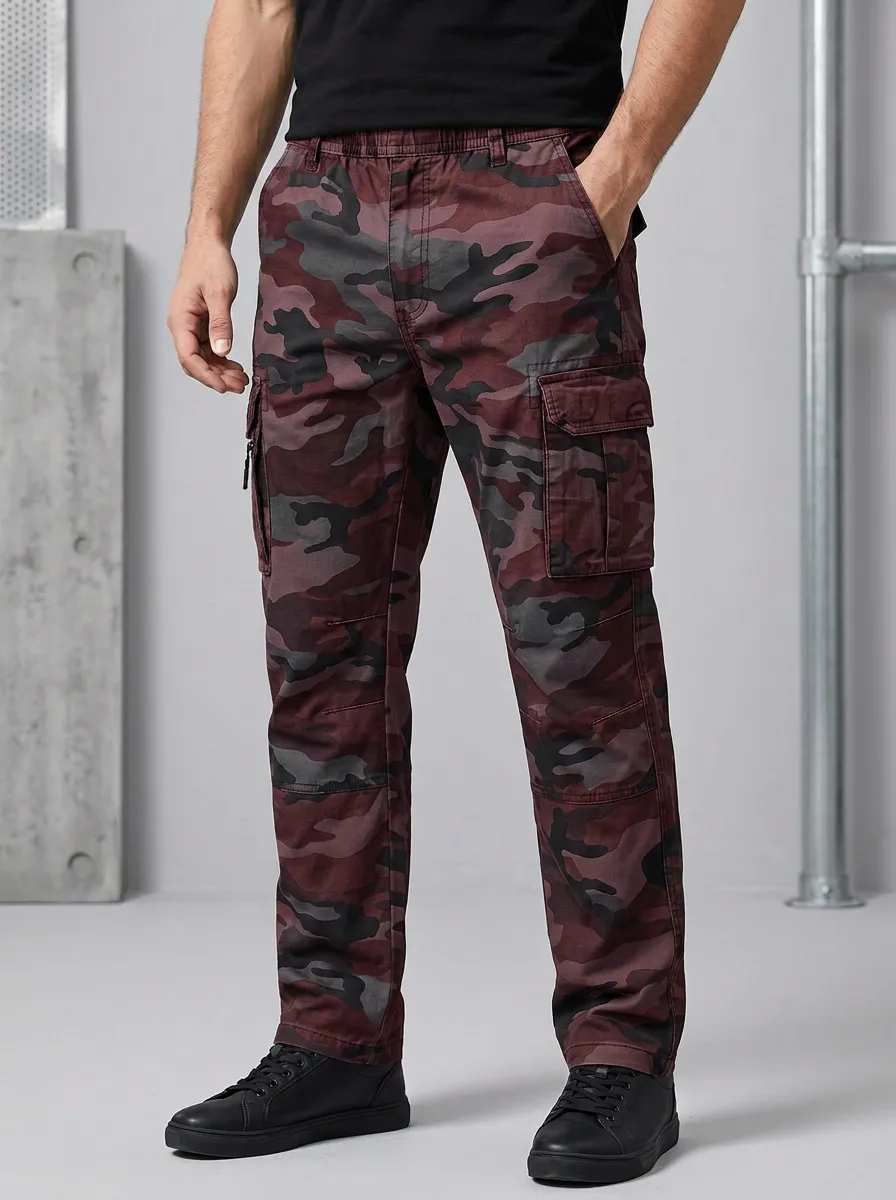Men's Tactical Outdoor Grey Camouflage Printed Cargo Pants