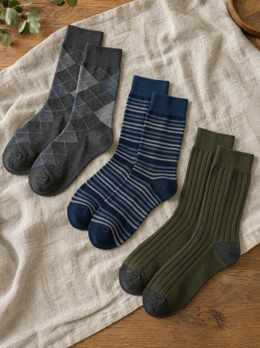 Men's Argyle Striped Ribbed Pattern Printed Socks 3-Pack