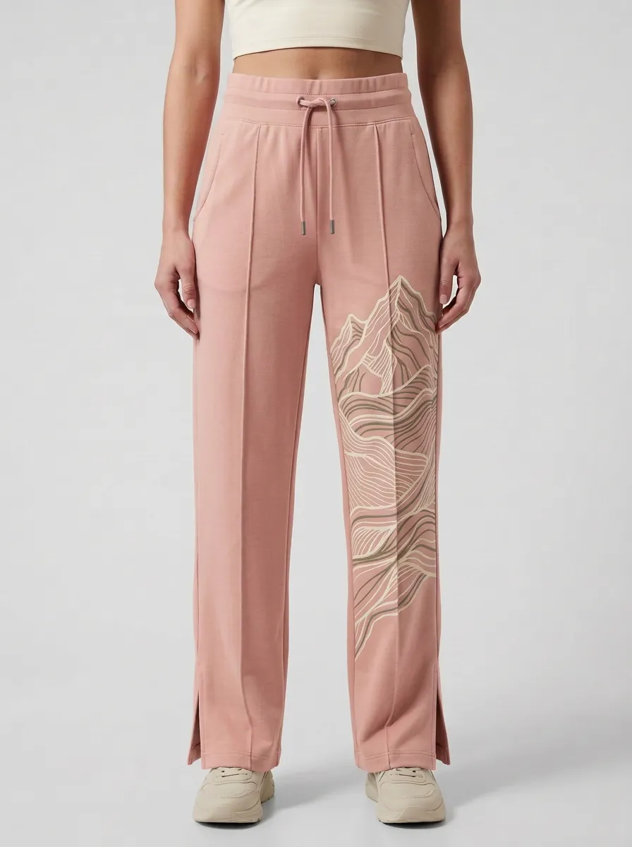 Women's Sage Green Graphic Wide-Leg Sweatpants
