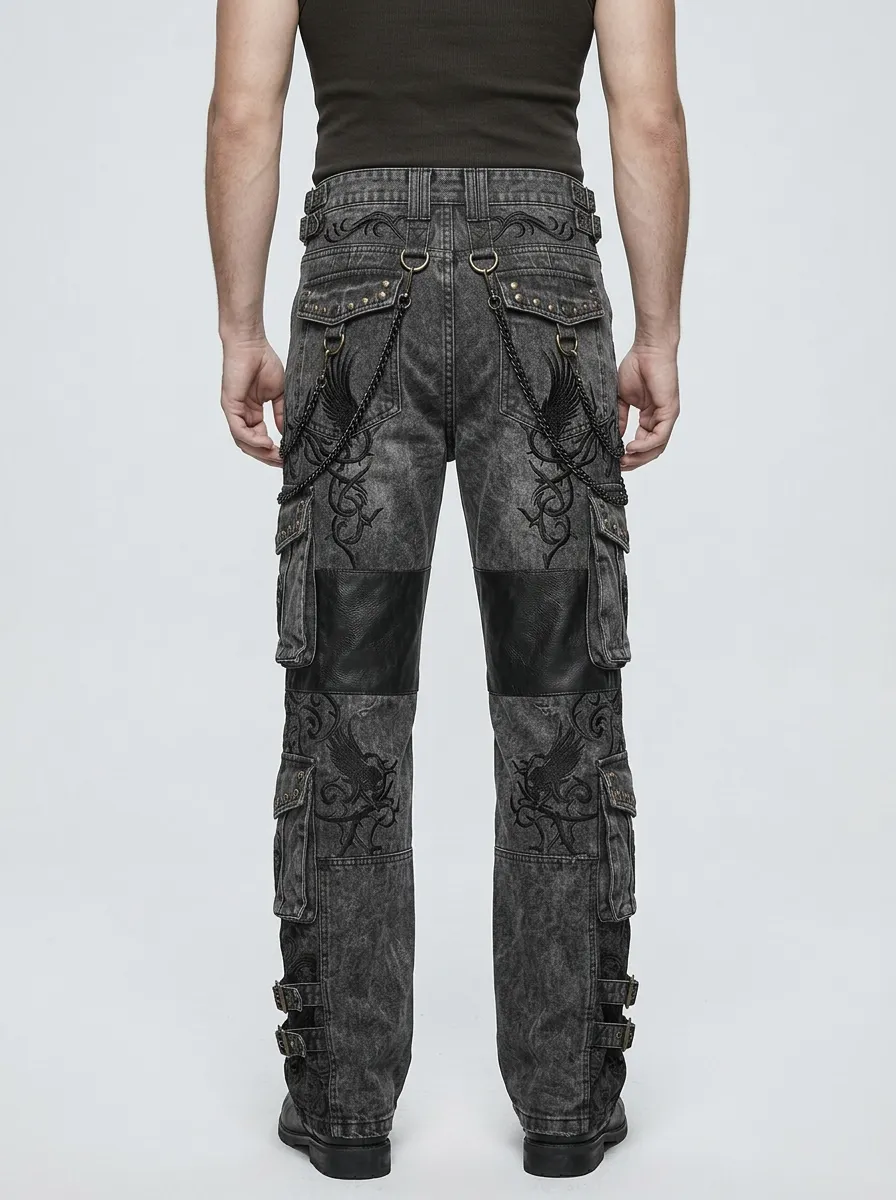 Shadow Skull Profile Men's Gothic Cargo Pants