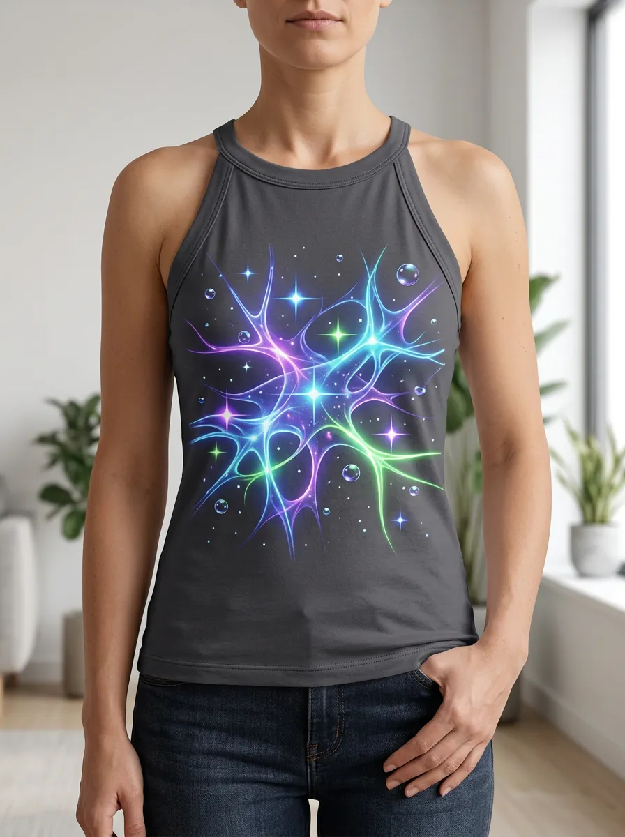 Women's Science Lover Neon Neuron Starry Printed Tank Top