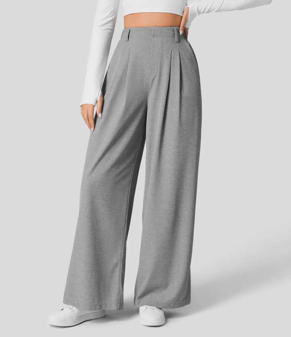 2026🔥  High Waisted Plicated Side Pocket Wide Leg Waffle Work Pants