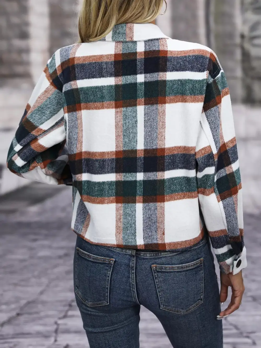 Plaid Oversized Button-up Cropped Jacket