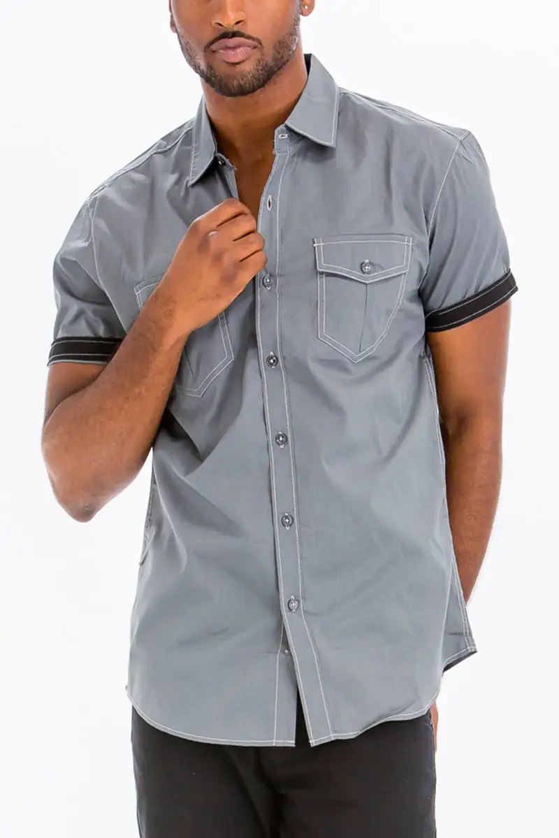 Black Outline Stitch Button-Up Shirt