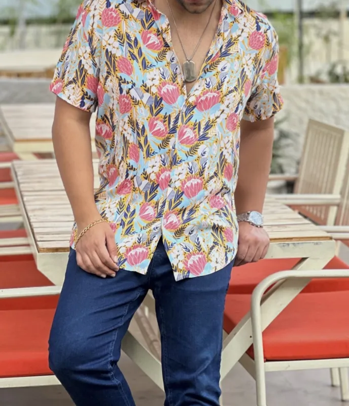 Pink Floral Rayon Shirt