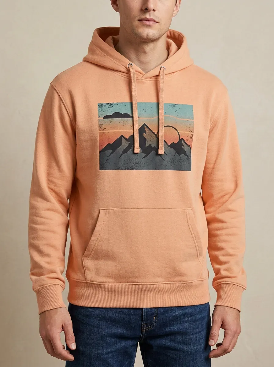 Men's Outdoor Nature Lover Retro Mountain Sunset Print Hoodie