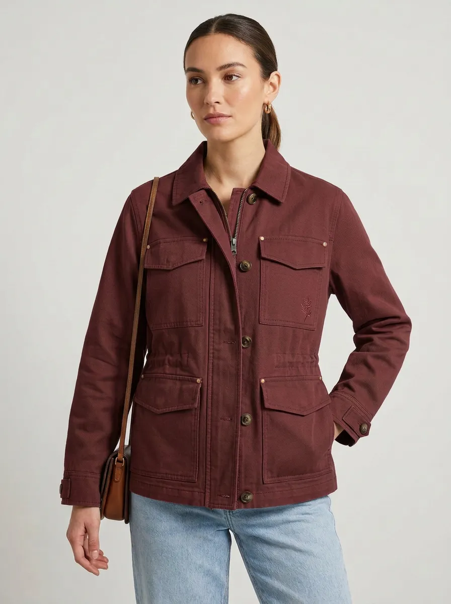 Women's Botanical Leaf Embroidered Printed Jacket