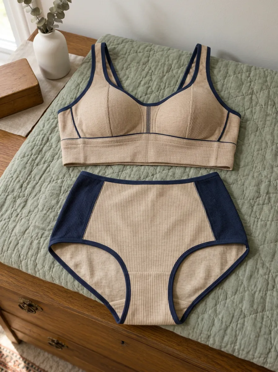 Women's Contrast Ribbed And High Lingerie Set