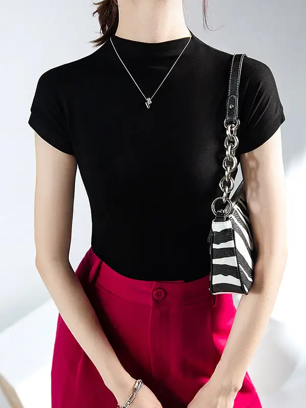 Short Sleeve Slim Fit Mock Neck T-Shirt