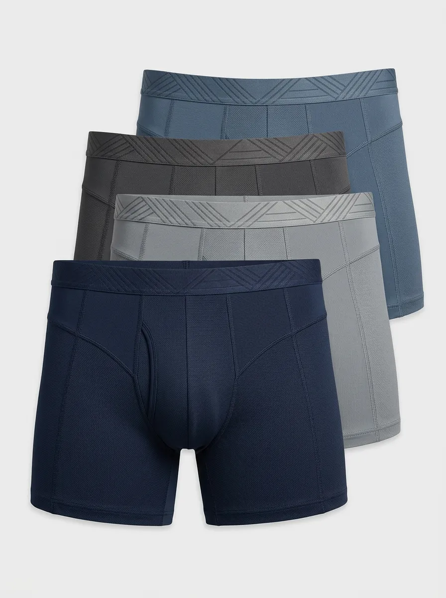 Men's Four-Pack Solid Color Textured Waistband Breathable Boxer Briefs