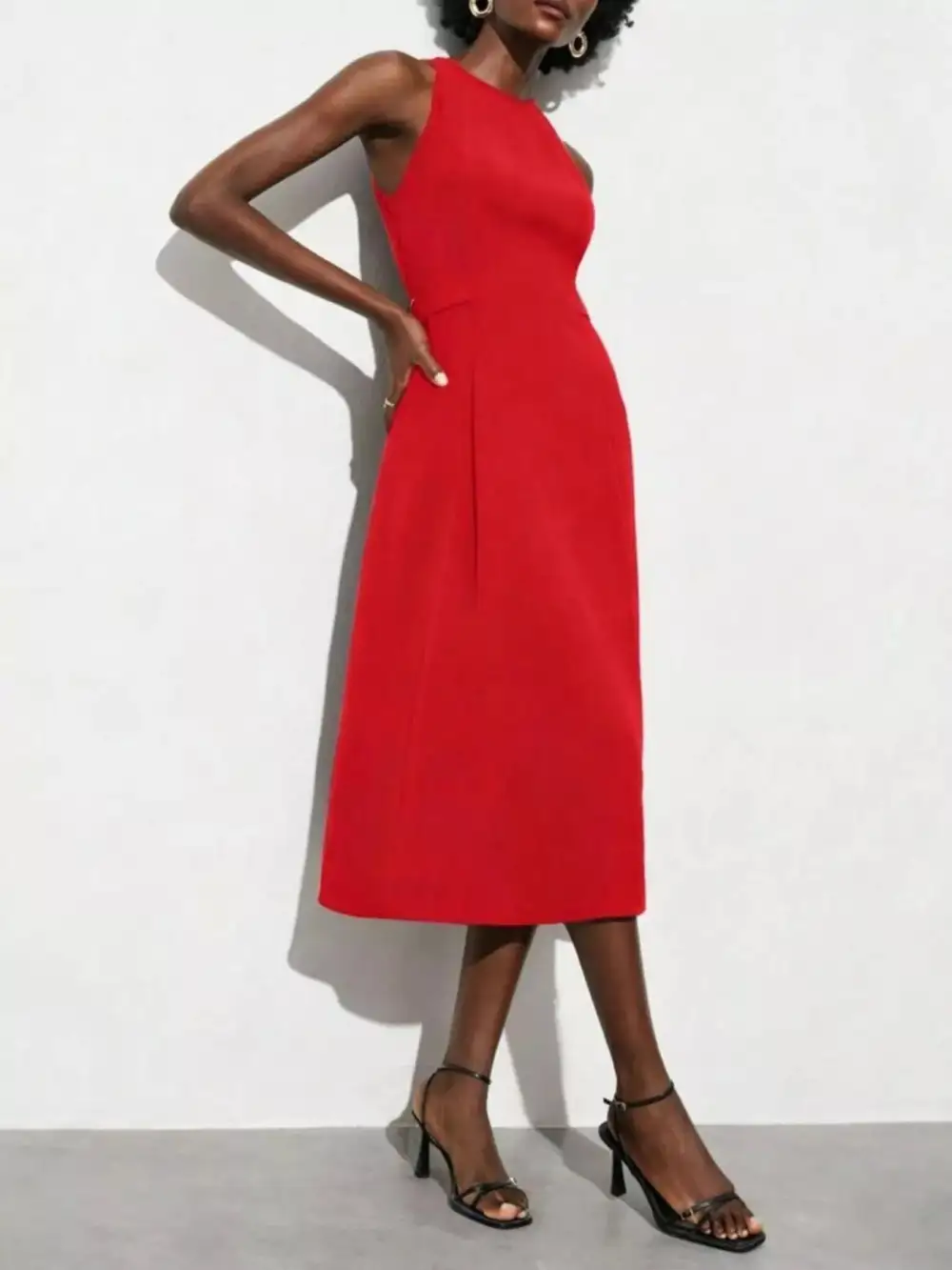 Sleeveless Solid Midi Dress