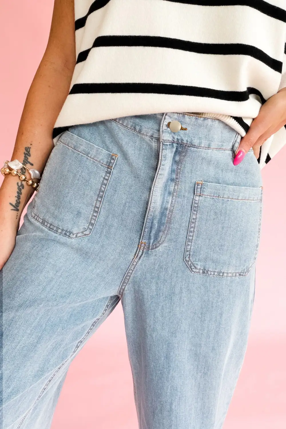 Women's Solid Full Length Regular Pocket Detail Wholesale Denim Jeans