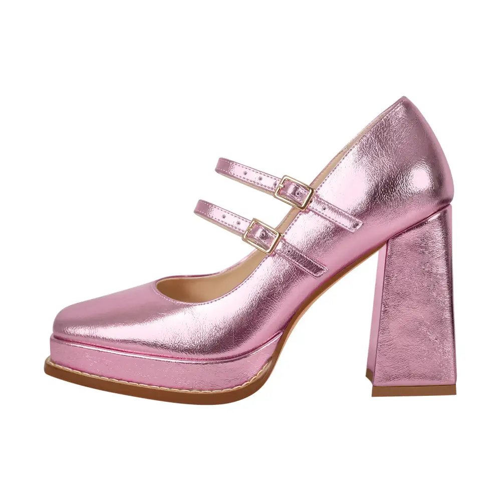 Modern Square Toe Low Platform Chunky Heel Pumps
