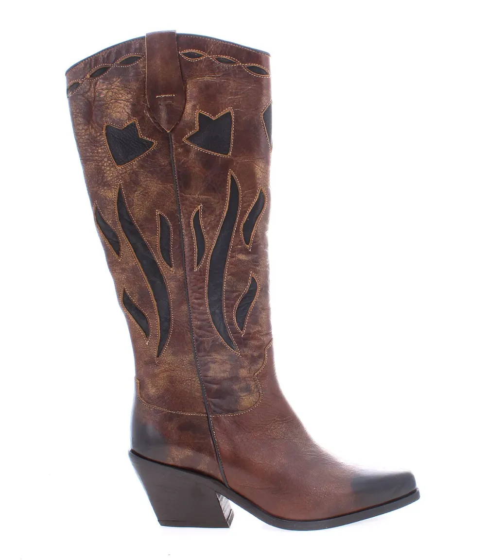 Floral-Stitched Pointed-Toe Western Boots