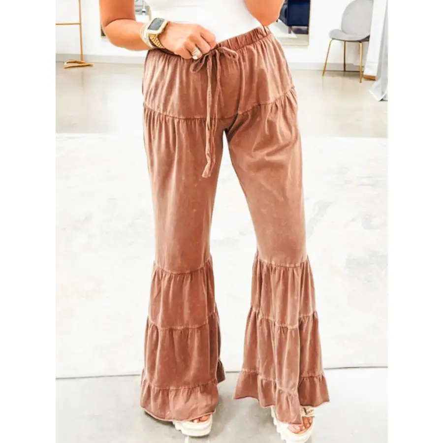 Drawstring Flare Ruffle Pants