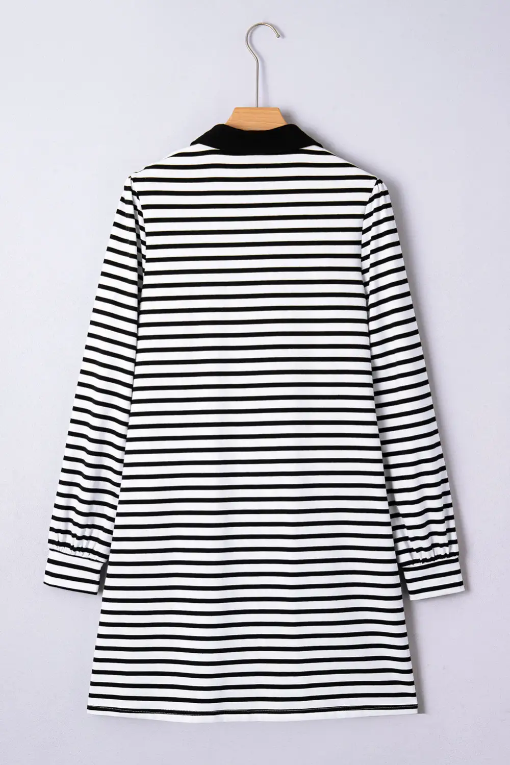 Finish Striped Button Front Pocketed Shirt Dress