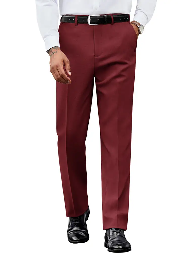 Casual Flat Front Expandable Waist Dress Pants