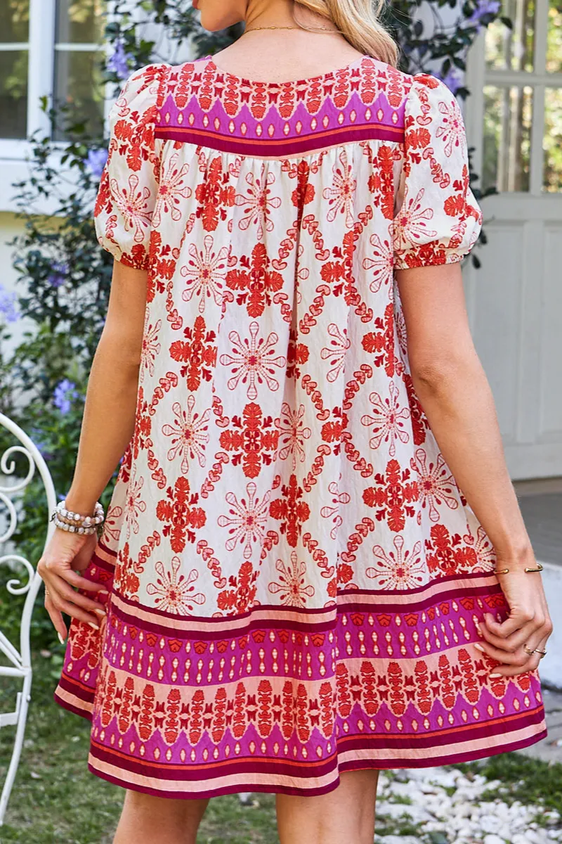 Floral Lace Detail V-Neck Mini Dress
