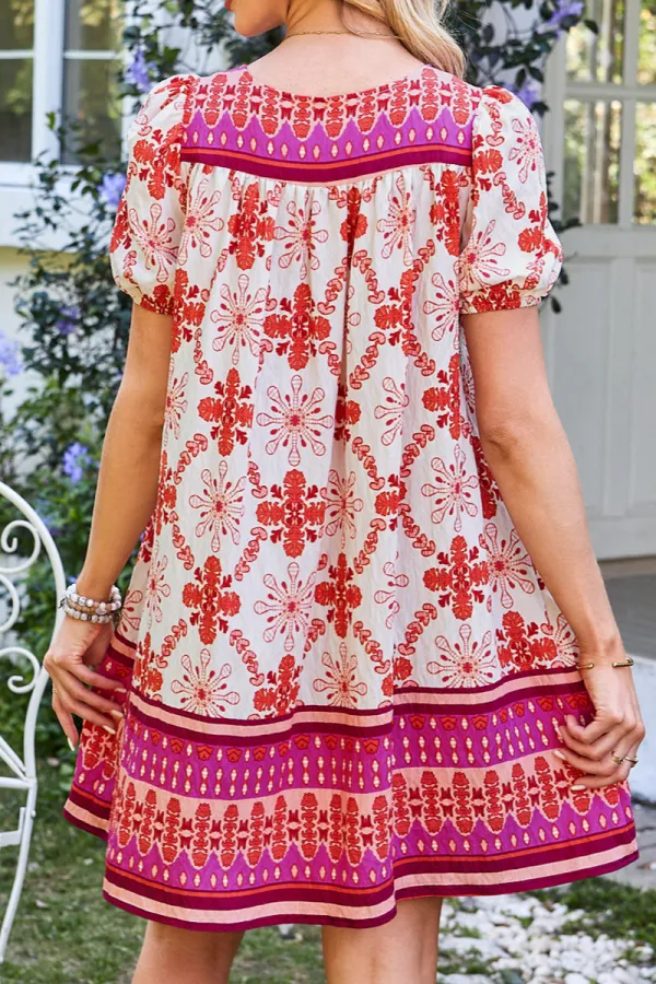 Floral Lace Detail V-Neck Mini Dress