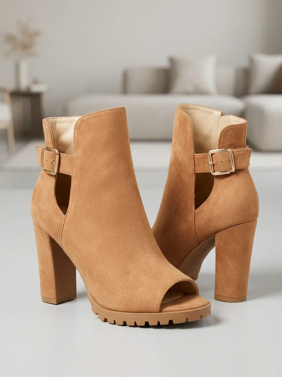 Buckle-Detail Women's Peep-Toe Ankle Boots