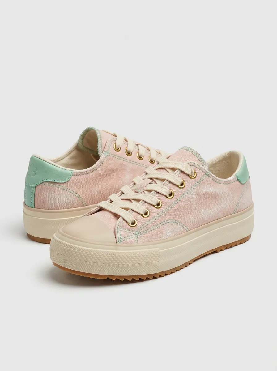 Women's Pastel Pink Tie-Dye Mint Trim Printed Canvas Sneakers