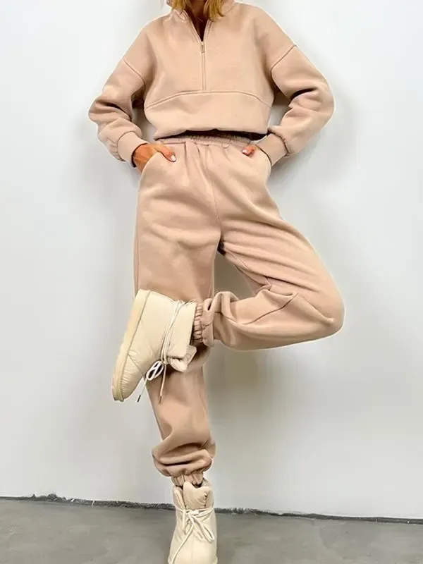 Zipper fashionable casual trousers sweatshirt casual suit for women