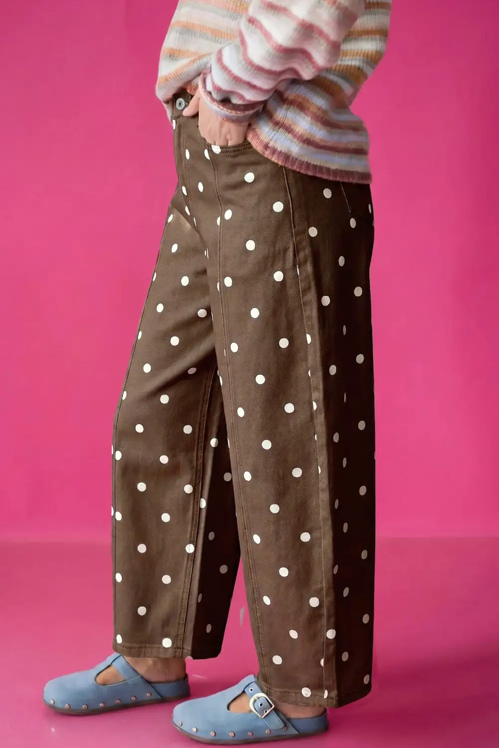 Women's Polka Dot Barrel Jeans With Tailored Seam